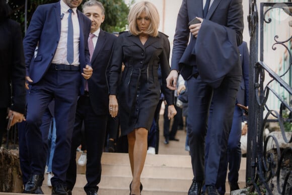 Brigitte Macron lors de la visite de la cité scolaire Alphonse de Lamartine à Paris le 9 octobre 2019.