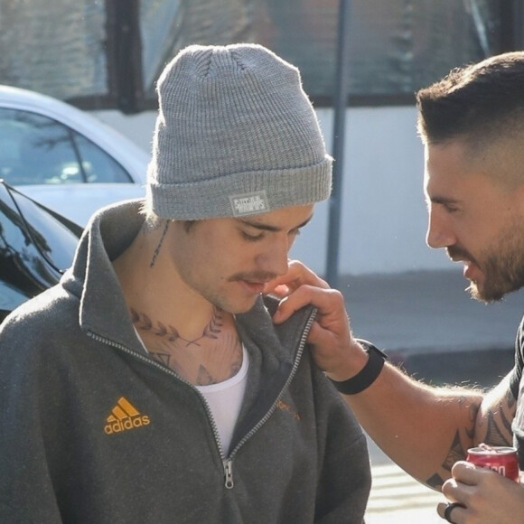 Exclusif - Justin Bieber a un nouveau tatouage, il arrive à sa salle de sport à Los Angeles, le 30 janvier 2020.