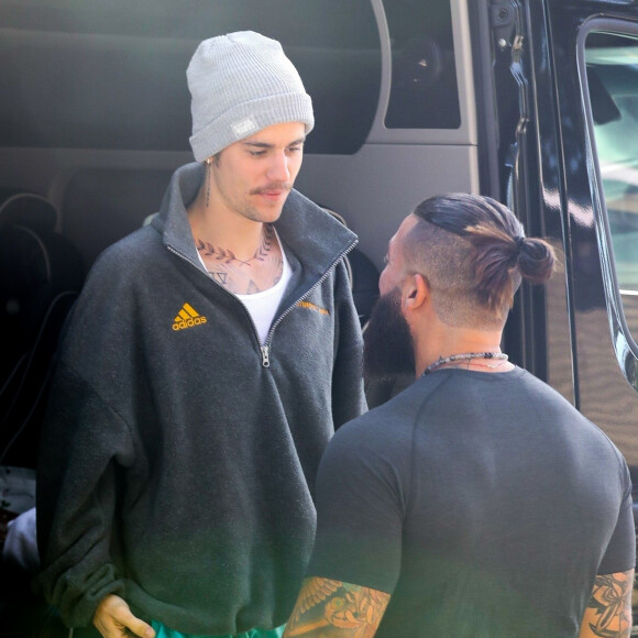 Exclusif - Justin Bieber a un nouveau tatouage, il arrive à sa salle de sport à Los Angeles, le 30 janvier 2020.
