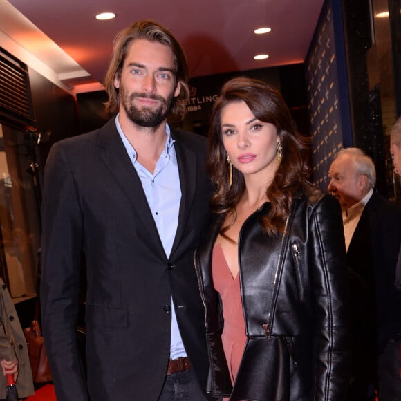 Camille Lacourt et sa compagne Alice Detollenaere (Miss Bourgogne 2010) lors de la soirée de réouverture de la boutique "Breitling", située rue de la Paix. Paris, le 3 octobre 2019. © Rachid Bellak/Bestimage