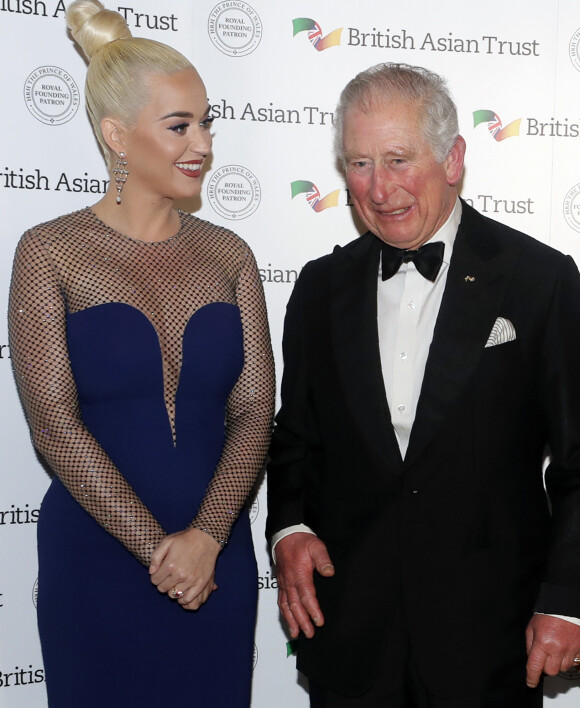Le prince Charles, prince de Galle et Katy Perry lors de la réception de soutien au British Asian Trust à Banqueting House, Whitehall, Londres le 4 février 2020.