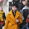 Exclusif - Rose McGowan se promène avec un manteau jaune moutarde à Londres, le 9 octobre 2019.0