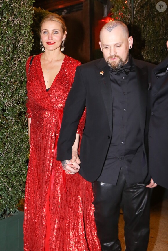 Cameron Diaz et son mari Benji Madden - Les célébrités quittent la soirée de fiançailles de Gwyneth Paltrow et Brad Falchuk à Los Angeles le 14 avril 2018.