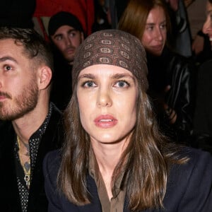 Charlotte Casiraghi assiste au défilé de mode Saint Laurent, collection prêt-à-porter automne-hiver 2020/2021, à la Tour Eiffel. Paris, le 25 février 2020.