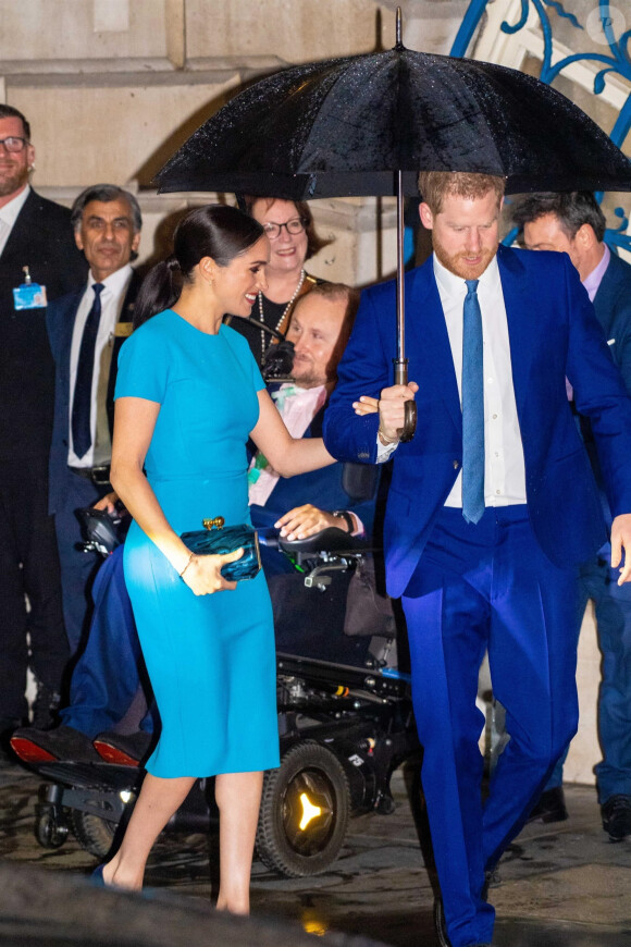 Le prince Harry, duc de Sussex, et Meghan Markle, duchesse de Sussex arrivent à la cérémonie des Endeavour Fund Awards au Mansion House à Londres, Royaume Uni, le 5 mars 2020.