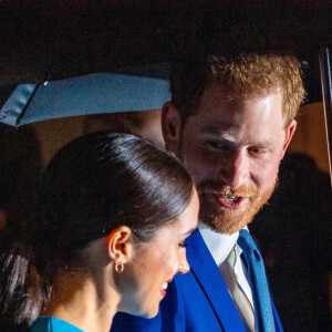 Le prince Harry, duc de Sussex, et Meghan Markle, duchesse de Sussex arrivent à la cérémonie des Endeavour Fund Awards au Mansion House à Londres, Royaume Uni, le 5 mars 2020.