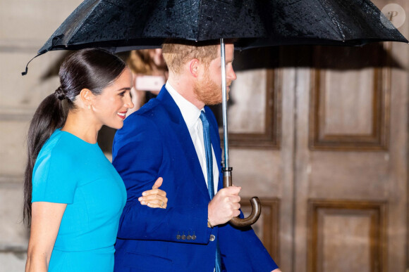 Le prince Harry, duc de Sussex, et Meghan Markle, duchesse de Sussex arrivent à la cérémonie des Endeavour Fund Awards au Mansion House à Londres, Royaume Uni, le 5 mars 2020.