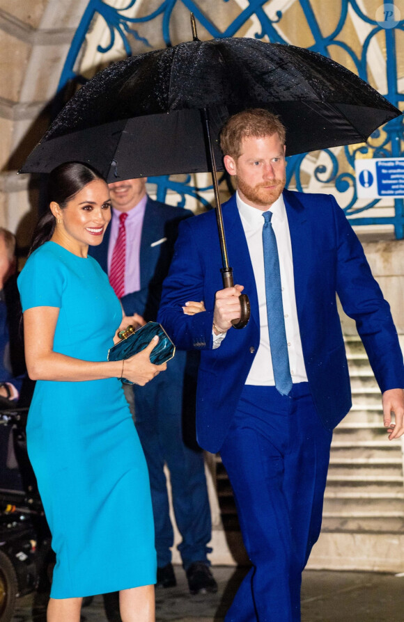 Le prince Harry, duc de Sussex, et Meghan Markle, duchesse de Sussex arrivent à la cérémonie des Endeavour Fund Awards au Mansion House à Londres, Royaume Uni, le 5 mars 2020.