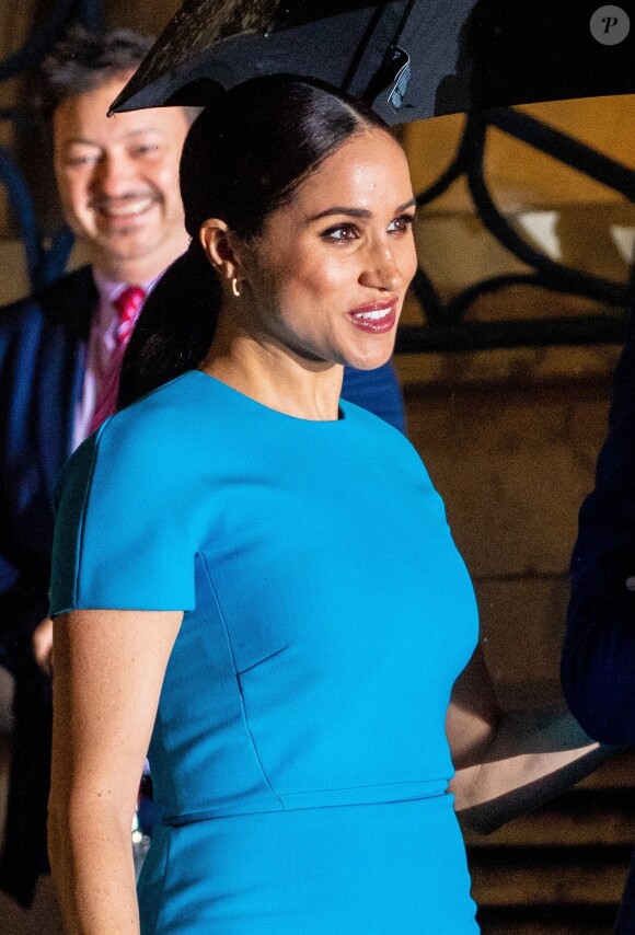 Le prince Harry, duc de Sussex, et Meghan Markle, duchesse de Sussex arrivent à la cérémonie des Endeavour Fund Awards au Mansion House à Londres, Royaume Uni, le 5 mars 2020.