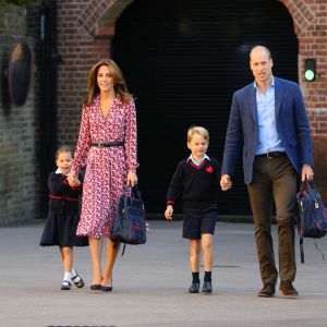 Le prince William, duc de Cambridge, et Catherine (Kate) Middleton, duchesse de Cambridge, accompagnent le prince George et la princesse Charlotte pour leur rentrée scolaire à l'école Thomas's Battersea à Londres, Royaume Uni, le 5 septembre 2019.