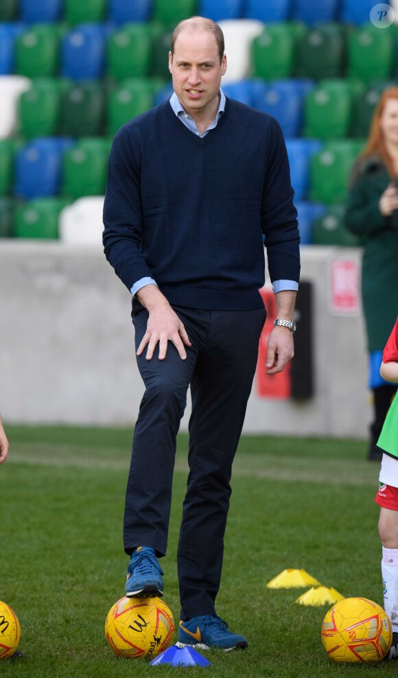 Le prince William, duc de Cambridge, et Catherine Kate Middleton, duchesse de Cambridge, participent aux activités de la Irish Football association au Windsor Park à Belfast le 27 février 2019