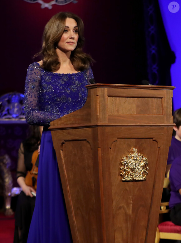 Kate Middleton, duchesse de Cambridge, assiste au dîner de gala du 25e anniversaire de l'association caritative "Place2Be" à Buckingham Palace. Londres. Le 9 mars 2020.