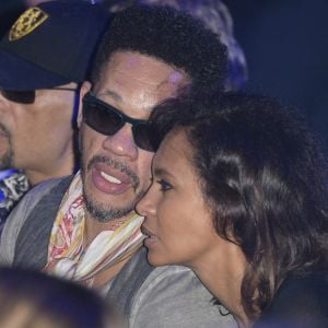 Didier Morville, dit JoeyStarr et Karine Le Marchand - People au match de boxe "La Conquête" Acte 4 T.Yoka VS C.Leonet au palais des sports de Paris le 7 avril 2018. © Pierre Perusseau / Bestimage