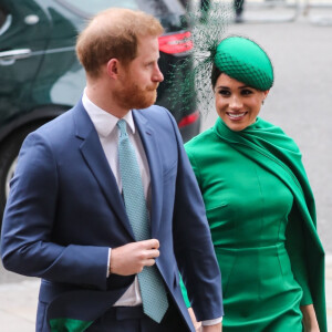 Le prince Harry, duc de Sussex, et Meghan Markle, duchesse de Sussex - La famille royale d'Angleterre à la sortie de la cérémonie du Commonwealth en l'abbaye de Westminster à Londres, le 9 mars 2020.