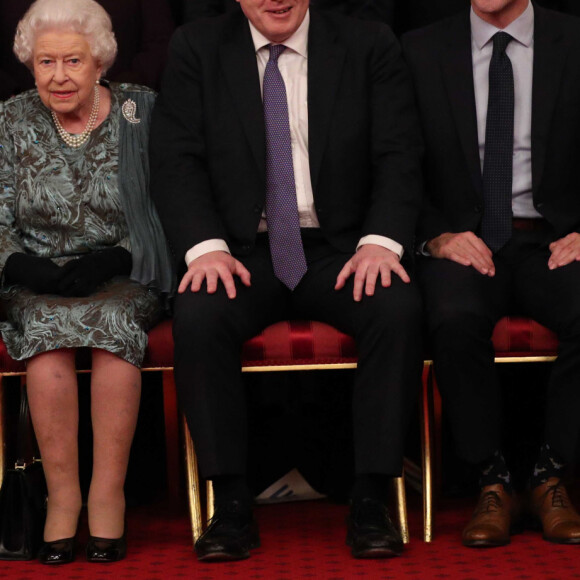 Le prince Charles, la reine Elisabeth II d'Angleterre, Boris Johnson, Justin Trudeau - La reine Elisabeth II d'Angleterre donne une réception à Buckingham Palace à l'occasion du Sommet de l'Otan à Londres, le 3 décembre 2019.