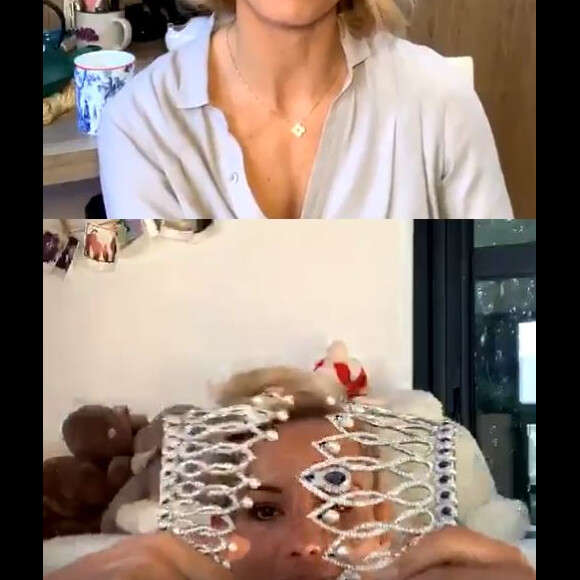 Elodie Gossuin dévoile sa couronne de Miss France 2001 cassée lors d'un live Instagram avec Sylvie Tellier, le 30 mars 2020