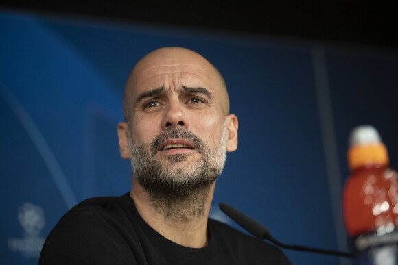 Pep Guardiola - L'entraîneur de Manchester City lors d'une conférence de presse au stade Santiago Bernabeu à Madrid, Espagne, le 25 février 2020.
