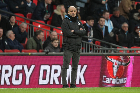 Pep Guardiola lors du match de la Coupe de la Ligue opposant Aston Villa à Manchester City au stade Wembley à Londres, Royaume Uni, le 1er mars 2020. Manchester City a gagné 2-1 et remporte sa troisième Coupe de la Ligue d'affilée. © Cover Images/Zuma Press/Bestimage