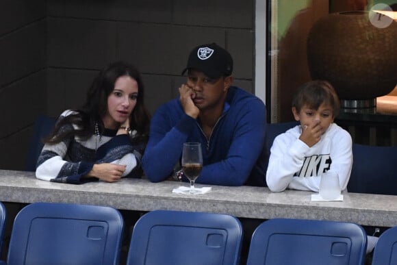 Tiger Woods avec son fils Charlie et sa compagne Erica Herman le 2 septembre 2019 à New York lors de l'US Open.