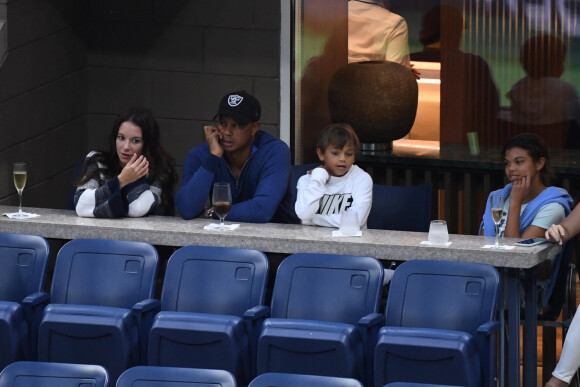 Tiger Woods avec ses enfants Charlie et Sam et sa compagne Erica Herman le 2 septembre 2019 à New York lors de l'US Open.