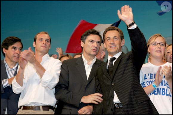 François Fillon, Patrick Devedjan, Nicolas Sarkozy lors de l'université d'été de l'UMP à Marseille le 3 septembre 2006.