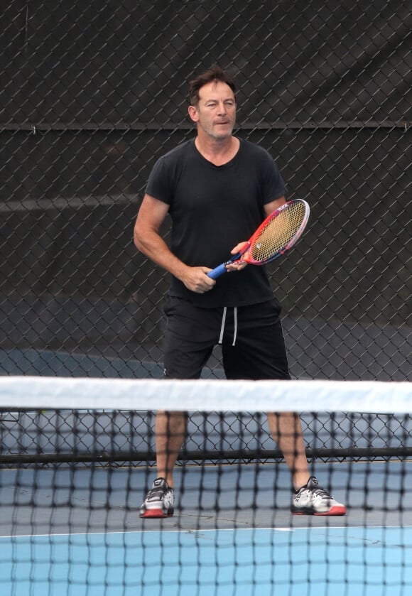 Jason Isaacs joue au tennis dans le quartier de Upper West Side à New York, le 1er septembre 2019