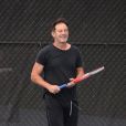Jason Isaacs joue au tennis dans le quartier de Upper West Side à New York, le 1er septembre 2019