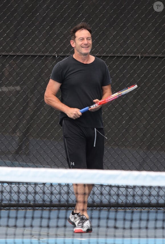 Jason Isaacs joue au tennis dans le quartier de Upper West Side à New York, le 1er septembre 2019