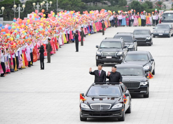 Xi Jinping (président de la République populaire de Chine) rencontre Kim Jong Un (Dirigeant suprême de la république populaire démocratique de Corée) à Pyongyang lors de son voyage officiel en Corée du Nord, le 20 juin 2019.