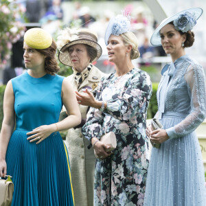 La princesse Eugenie d'York, La princesse Anne, Zara Phillips (Zara Tindall), Catherine, Duchess of Cambridge - La famille royale britannique et les souverains néerlandais lors de la première journée des courses d'Ascot 2019, à Ascot, Royaume Uni, le 18 juin 2019.