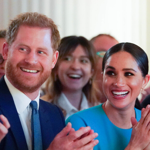 Le prince Harry, duc de Sussex, et Meghan Markle, duchesse de Sussex lors de la cérémonie des Endeavour Fund Awards au Mansion House à Londres, Royaume Uni, le 5 mars 2020.