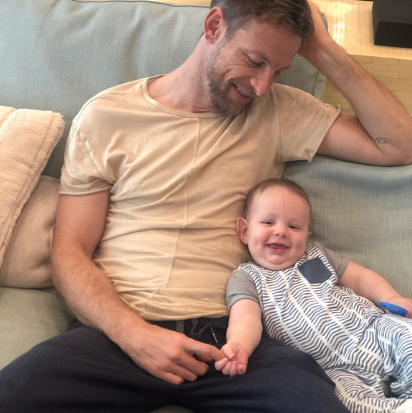 Jenson Button et son fils Hendrix. Mars 2020.