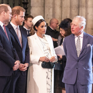 Catherine Kate Middleton, duchesse de Cambridge, le prince William, duc de Cambridge, le prince Harry, duc de Sussex, Meghan Markle, enceinte, duchesse de Sussex, le prince Charles, prince de Galles lors de la messe en l'honneur de la journée du Commonwealth à l'abbaye de Westminster à Londres le 11 mars 2019.