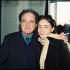 Archives - Guy Béart et sa fille Emmanuelle - Mariage d'Eve Béart et de Jean-Pierre Besneux à Garches. Le 15 décembre 1996.