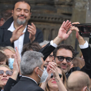 Joelle Bercot, Nicolas Bedos, Victoria Bedos, Michel Drucker - Sorties - Hommage à Guy Bedos en l'église de Saint-Germain-des-Prés à Paris le 4 juin 2020.