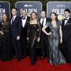 Tom Hanks en famille avec sa femme Rita Wilson (au centre) et ses enfants Colin, Chet, Elizabeth et Truman lors de la 77e cérémonie des Golden Globes le 5 janvier 2020 à Los Angeles.