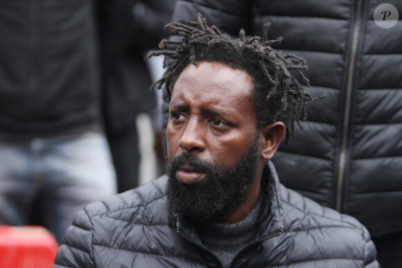 Le réalisateur des Misérables Ladj Ly à la conférence de presse " Justice pour Adama " à Paris, le 9 juin 2020. Le jeune homme est décédé lors de son interpellation par les gendarmes en juillet 2016 à Beaumont-sur-Oise (Val-d'Oise).