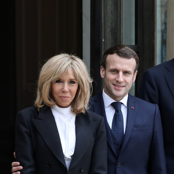 Le président Emmanuel Macron, la première dame Brigitte Macron - Le roi et la reine d'Espagne arrivent au palais de l'Elysée à Paris pour un déjeuner avant la cérémonie à l'occasion de la première journée nationale d'hommage aux victimes du terrorisme le 11 mars 2020. © Stéphane Lemouton / Bestimage