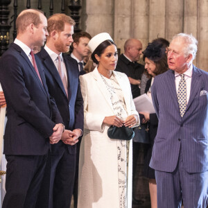 Catherine Kate Middleton, duchesse de Cambridge, le prince William, duc de Cambridge, le prince Harry, duc de Sussex, Meghan Markle, enceinte, duchesse de Sussex, le prince Charles, prince de Galles lors de la messe en l'honneur de la journée du Commonwealth à l'abbaye de Westminster à Londres le 11 mars 2019.