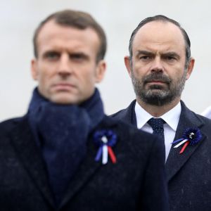 Le président de la République française Emmanuel Macron et le Premier Ministre français Édouard Philippe - Cérémonie internationale du centenaire de l'Armistice du 11 novembre 1918 à l'Arc de Triomphe à Paris, France, le 11 novembre 2018. © Dominique Jacovides/Bestimage