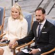 La princesse Mette-Marit, le prince Haakon, la reine Sonja - Cérémonie de remise du prix Nobel à Oslo en Norvège le 10 décembre 2019.