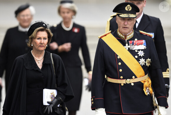 Le roi Harald V de Norvège et sa femme la reine Sonja de Norvège - Obsèques de S.A.R. le Grand-Duc Jean de Luxembourg en la cathédrale Notre-Dame à Luxembourg le 4 mai 2019.