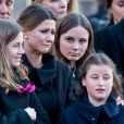 La princesse Martha Louise, ses filles Leah Isadoria et Emma Tallulah, la princesse Ingrid Alexandra aux funérailles d'Ari Behn à Oslo, le 3 janvier 2020.