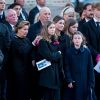 La reine Sonja, le roi Harald, la princesse Martha Louise, ses filles Leah Isadoria et Emma Tallulah, la princesse Ingrid Alexandra aux funérailles d'Ari Behn à Oslo, le 3 janvier 2020.