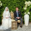 Mariage de la princesse Raiyah de Jordanie avec le Britannique Faris Ned Donovan, petit-fils de l'écrain Roald Dahl, en Angleterre, le 7 juillet 2020. La reine Noor de Jordanie, la mère de la mariée, a assisté à la cérémonie intime.