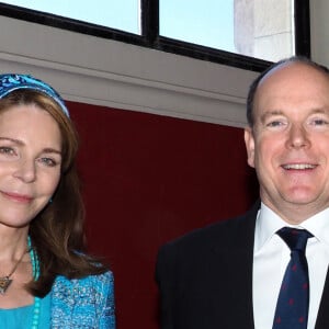 Exclusif - La reine Noor al-Hussein (Noor de Jordanie) et le prince Albert II de Monaco - Le prince Albert II de Monaco reçoit la reine Noor de Jordanie et Sandra Bessudo pour la 8ème édition de la Monaco Blue Initiative à Monaco le 3 avril 2017. © Claudia Albuquerque / Bestimage