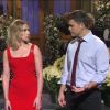 Scarlett Johansson dans l'émission "Saturday Night Live" avec son fiancé Colin Jost, le 14 décembre 2019 à Los Angeles.