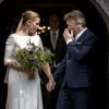 La Première ministre danoise Mette Frederiksen a finalement épousé son compagnon de plusieurs années, Bo Tengberg, après plusieurs reports, le mercredi 15 juillet 2020 à Magleby. Les jeunes mariés quittent l'église après la cérémonie de mariage.