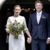 La Première ministre danoise Mette Frederiksen a finalement épousé son compagnon de plusieurs années, Bo Tengberg, après plusieurs reports, le mercredi 15 juillet 2020 à Magleby. Les jeunes mariés quittent l'église après la cérémonie de mariage.