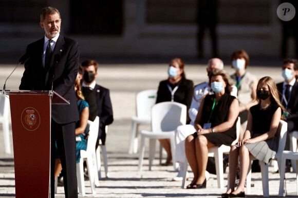 Le roi Felipe VI d'Espagne - La famille royale d'Espagne lors de la commémoration en hommage aux victimes du Coronavirus (COVID-19) à Madrid. Le 16 juillet 2020